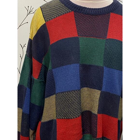 NWT URBAN RENEWAL Cropped Colorblock Sweater M/L Square Print Recycled Vintage - Picture 3 of 7